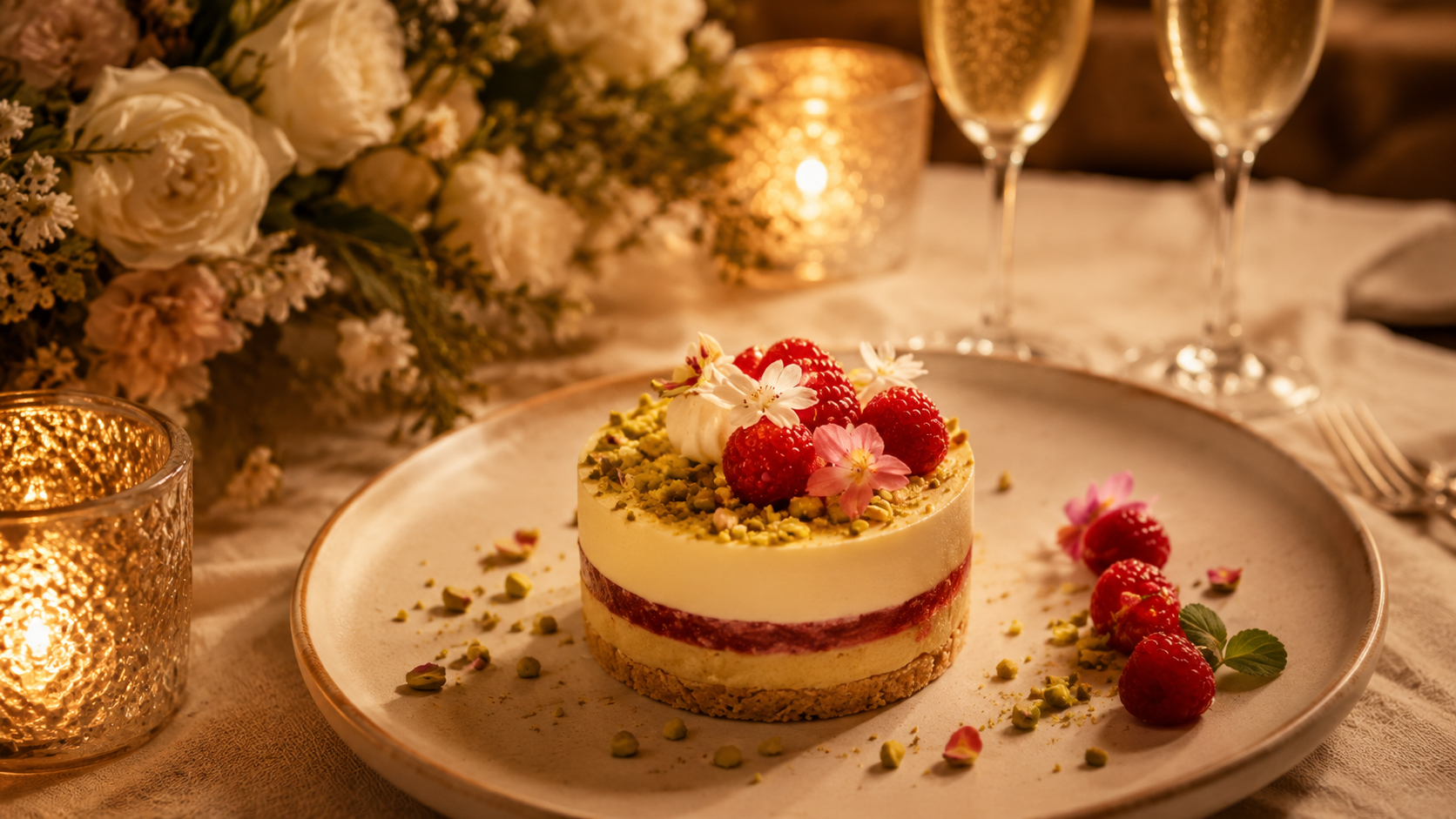 Feines Dessert als Abschluss eines Hochzeitsmenüs
